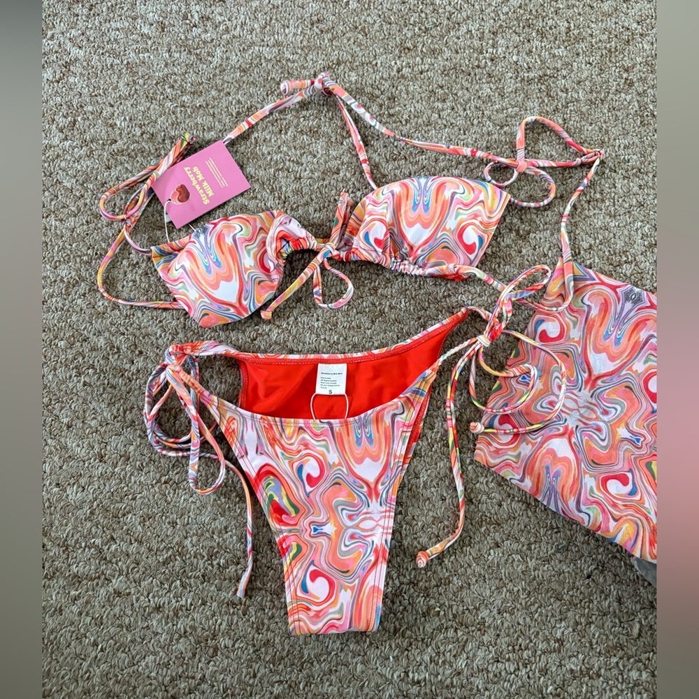 Strawberry Milk Mob Colorful Swirl Bikini Set